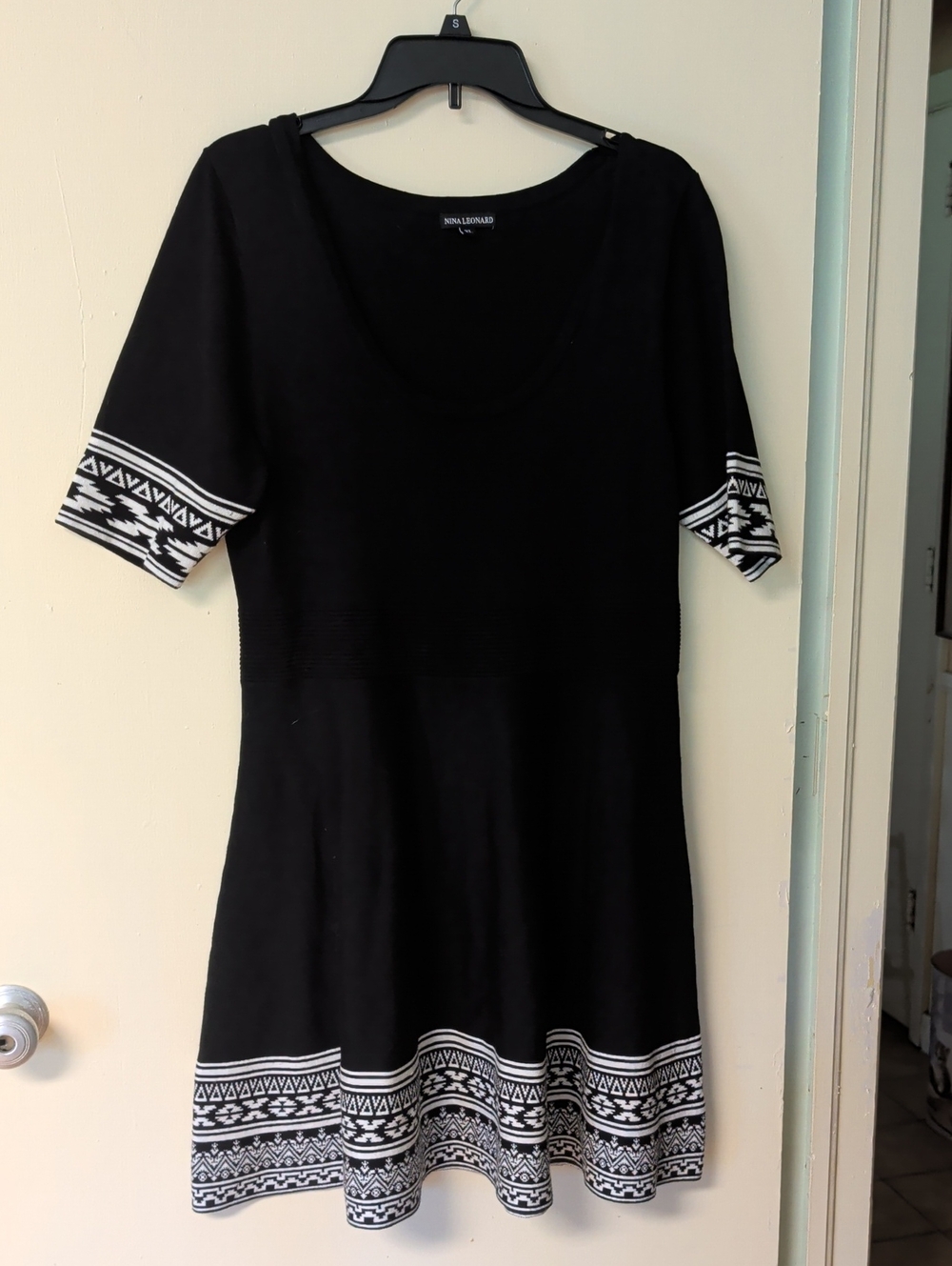 Black Tribal-Trim Fit & Flare Dress - Women